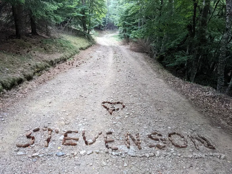 Stevenson écrit avec des galet sur le GR70 ou chemin de Stevenson