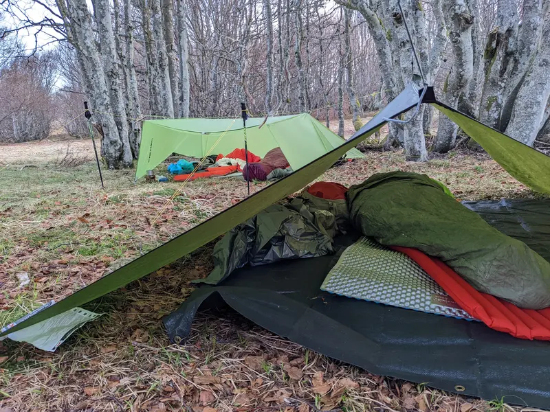 Vue sur notre bivouac de tarp dans les Vosges