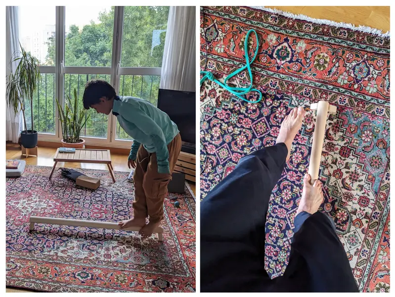 Mon fils en équilibre sur la barre d'équilibre